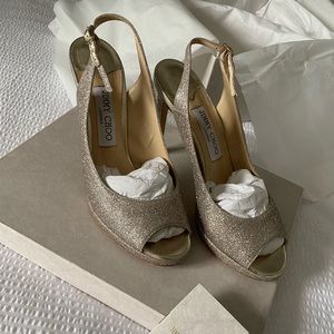 Jimmy Choo Nova 100 Dusty Glitter Leather Sandal